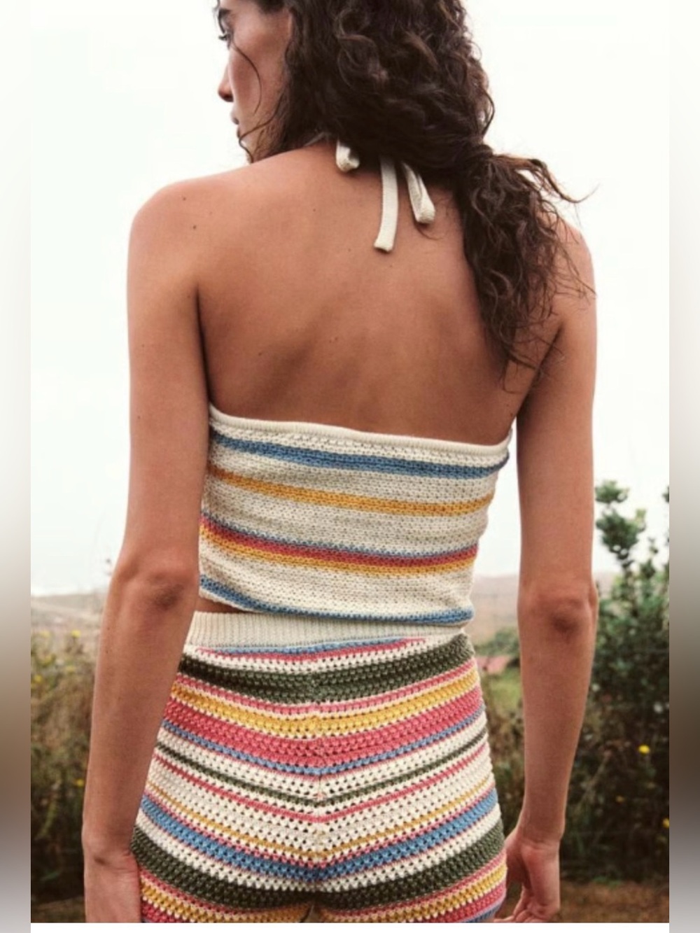 ZARA Crochet Stripe Halter Crop Top - Cream and Pastel Stripes size medium - Picture 5 of 12